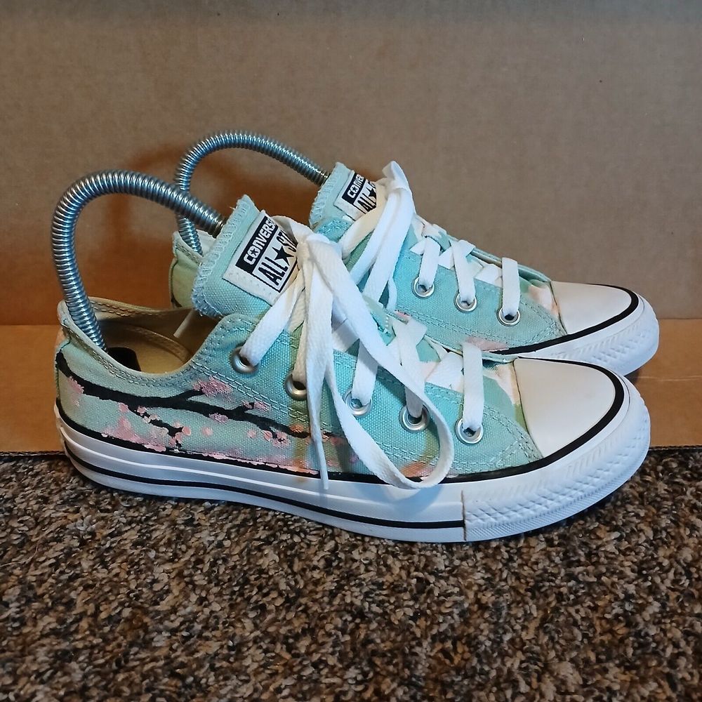 Custom painted Converse women's shoes size 6 white flowers vine